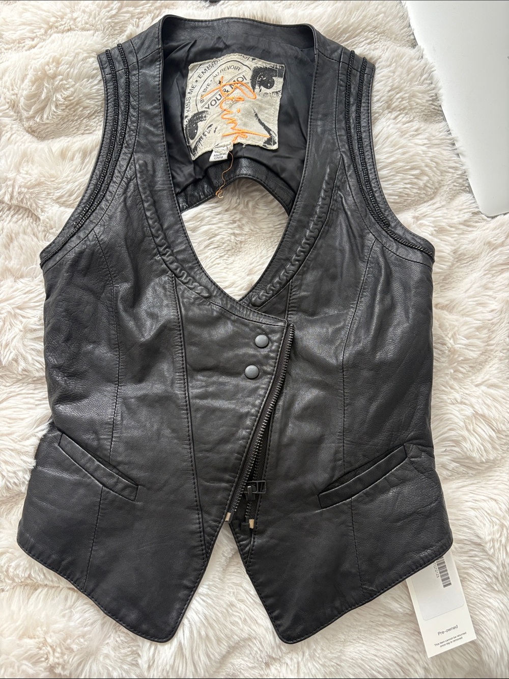 Vintage black leather moto vest